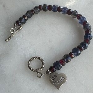 Be True Sterling Silver and red and blue semi- precious stones beadedo Bracelet